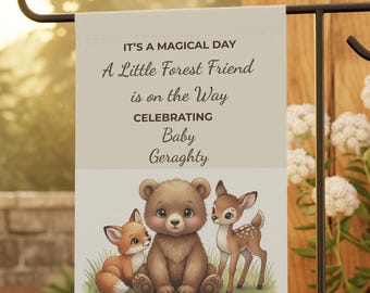 Woodland Animals Baby Shower Garden Flag | Personalized Nursery Decor