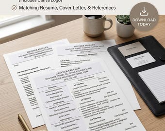 Modern Resume Template with Cover Letter & Reference Page (Canva Download)