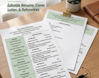 ATS Friendly Resume, Cover Letter, Reference Page Bundle (Canva Templates)