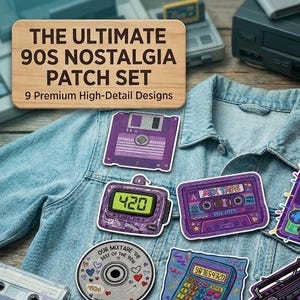 90s Retro Style Patches Bundle with High-Resolution Illustrations, PNG & Stickers Template (Instant Download)