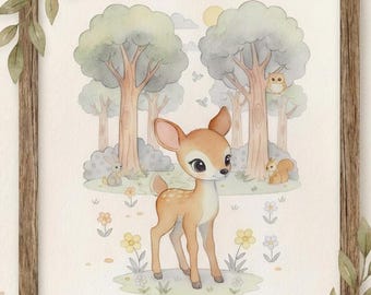 Woodland Deer Storybook Illustration Bundle, Printable Art (Instant Download)