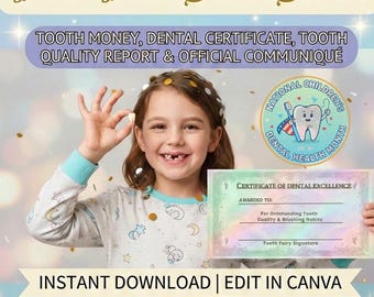 Tooth Fairy Kit | Bucks, Certificate, Report (Canva Template - Digital Download)