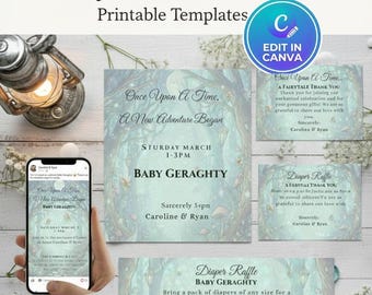 Enchanted Forest Baby Shower Bundle | Fairy Tale Invitation & Games (Canva Editable, Instant Download)