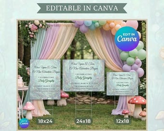 Enchanted Forest Baby Shower Yard Sign | Fairytale Welcome, Editable Canva Template