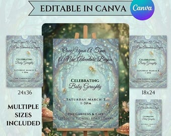 Enchanted Forest Baby Shower Welcome Sign | Whimsical Fairy Tale (Editable Canva Template)