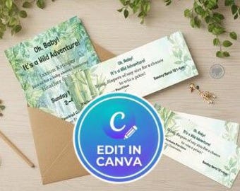 Wild Adventure Baby Shower Bundle, Gender Neutral Canva Template (Digital Download)