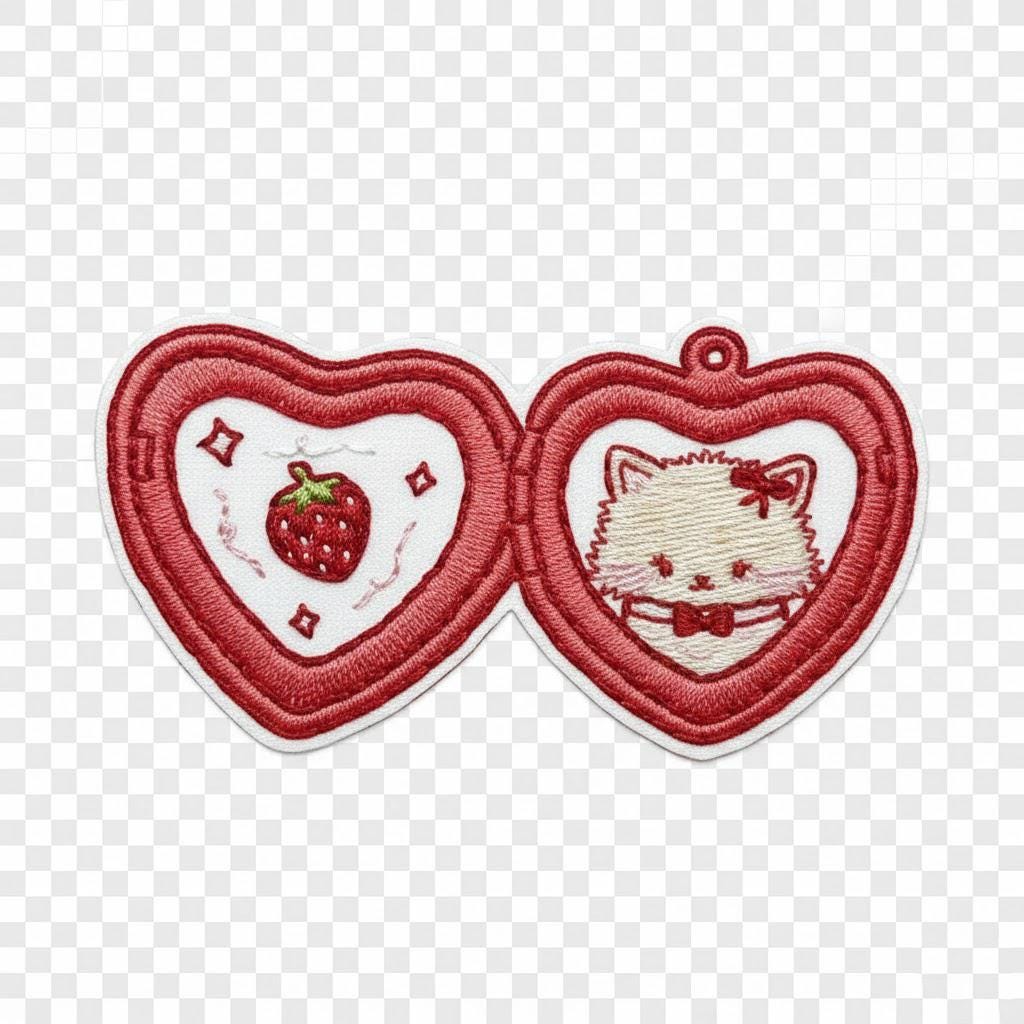 Heart Locket Embroidery Design, Kawaii Cat Strawberry Love Stitch ...