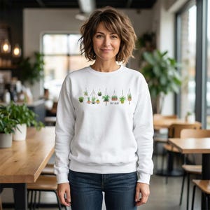 Sudadera con suculentas colgantes en la cabeza de maceta / Suéter de cuello redondo para amantes de las plantas botánicas