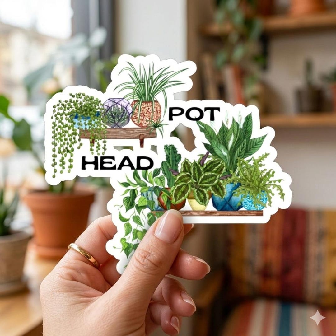 Pot Head Houseplants Sticker – Retro Plant Lover Vinyl Decal - Etsy