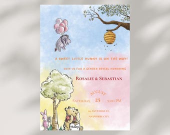 Sweet Little Hunny Gender Reveal Invitation • Winnie the Pooh Editable Canva Template (Digital Download)