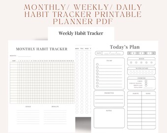 Minimalist Habit Tracker Printable | Daily Weekly Monthly Habit Tracker PDF | Aesthetic Productivity Planner | Digital Download