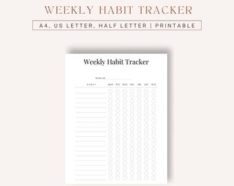 Rastreador semanal de hábitos / Planificador semanal de productividad imprimible / Planificador semanal de objetivos / A5/A4/Carta/Media carta