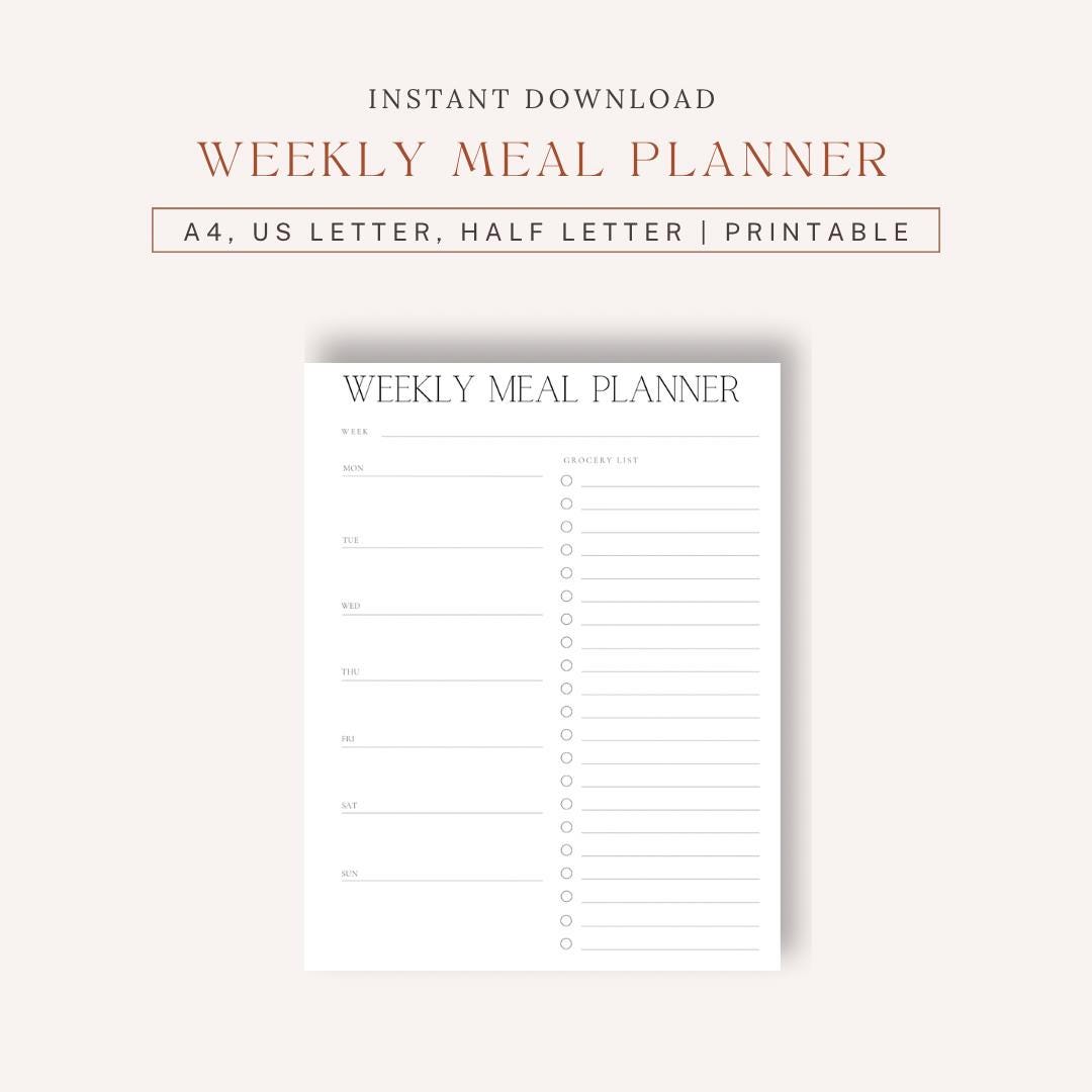 Minimalist Weekly Meal Planner Printable | Meal Planning & Grocery List ...