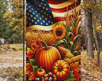 Herfst Thanksgiving pompoen tuinvlag, Amerikaanse vlag oogst huis vlag, herfst decor, zonnebloem maïs veranda vlag, vlag boerderij tuin