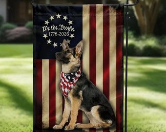 Drapeau de jardin patriotique berger allemand, décoration 250e anniversaire des États-Unis