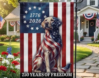 Bandera patriótica estadounidense de Labrador Retriever, bandera de perro conmemorativa de 250 años de libertad