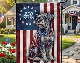 Schnauzer patriótico con bandera estadounidense, decoración para perros de 250 años de libertad.