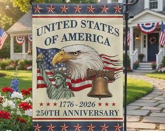 Bandera de jardín de EE. UU. del 250.º aniversario, águila patriótica, decoración vintage del 4 de julio