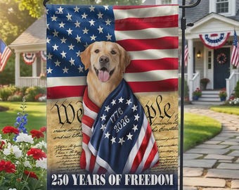 Bandera de jardín conmemorativa de 250 años de libertad, Golden Retriever patriótico, decoración del Día de la Independencia de Estados Unidos