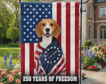 Patriotic Beagle Garden Flag, 250 Years of Freedom USA Flag, American Beagle Yard Decor 1776 2026 for Dog Lovers
