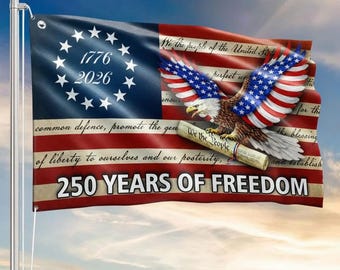 Bandera de los 250 años de la libertad, bandera patriótica de EE. UU. con águila americana, 1776-2026, para exhibición al aire libre