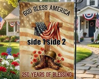 Bandera de jardín "Dios bendiga a Estados Unidos", decoración cristiana patriótica para el 250.º aniversario