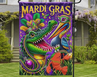 Bandera de Mardi Gras, Mardi Gras de Luisiana, bandera de casa de carnaval, morado, verde y dorado, decoración del Martes de Carnaval, bandera de jardín de Nueva Orleans