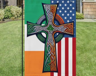Bandera irlandesa americana para jardín del Día de San Patricio, bandera de trébol con nudo celta, bandera del orgullo irlandés para el hogar, jardín y casa.