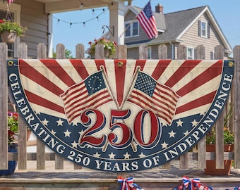 Bandera del 250 aniversario de Estados Unidos, banderín patriótico que celebra 250 años de independencia, decoración retro para el porche.