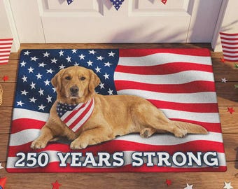 Felpudo patriótico Golden Retriever, felpudo para perros con la bandera estadounidense de 250 años de historia, decoración para amantes de las mascotas en el Día de la Independencia de EE. UU.