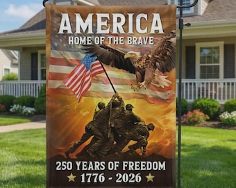 Bandera del 250.º aniversario de America Home of the Brave, 1776-2026. Bandera patriótica para jardín. 250 años de libertad. Un regalo para el orgullo estadounidense.