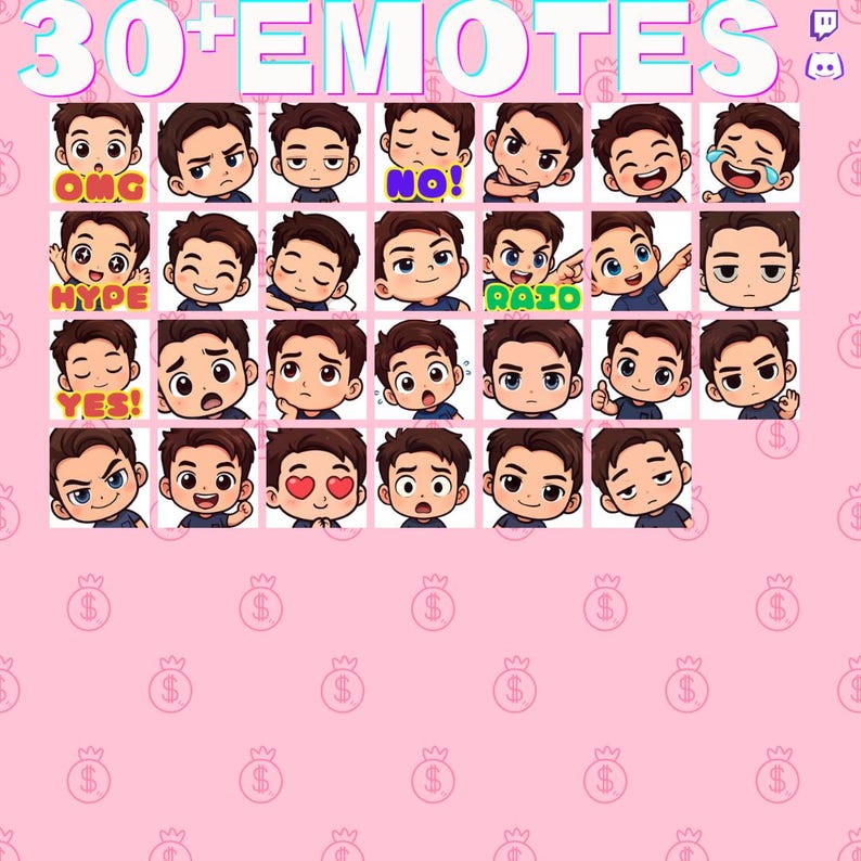 50 Boy Twitch Emotes Pack | Anime Girl Emotes for Twitch Discord ...