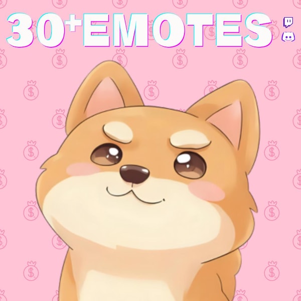 Pacote com 30 emotes de Shiba Inu para Twitch | Emotes de cachorro para Discord e YouTube (PNG)