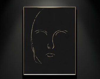 Minimalistyczny wydruk artystyczny z złotą linią twarzy – pobranie cyfrowe