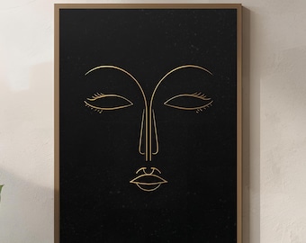 Abstrakcyjny portret ze złotą linią foliową, nowoczesny wystrój do druku