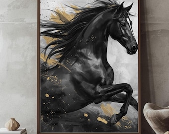 Black Horse Wall Art Printable - Modern Masculine Decor