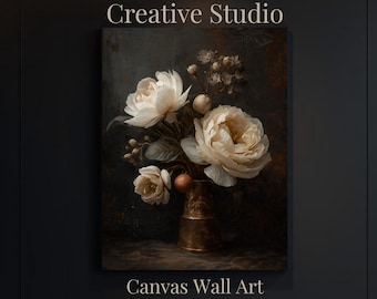 Kwiatowy wydruk na płótnie w stylu vintage Klasyczna martwa natura z piwonią Dekoracja ścienna