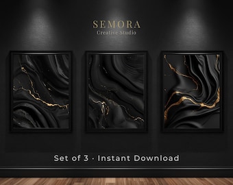 Czarno-złoty tryptyk minimalistyczny abstrakcyjny do druku na ścianie