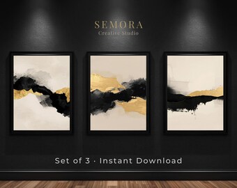 Abstrakcyjny tryptyk Minimalistyczny czarny neutralny drukowany wystrój ścienny