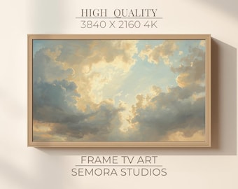 Delikatne chmury, niebo, sztuka ścienna, obraz olejny w stylu vintage do pobrania w wersji cyfrowej