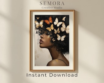 Czarno-złota motylkowa kobieta – abstrakcyjny portret kobiety