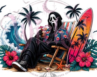 Ghostface Beach Day PNG | Summer Horror Sublimation Design