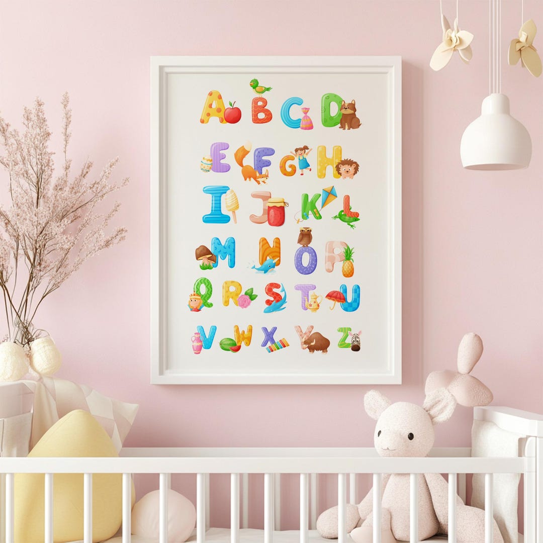 Póster imprimible con el alfabeto de animales para habitación infantil ...