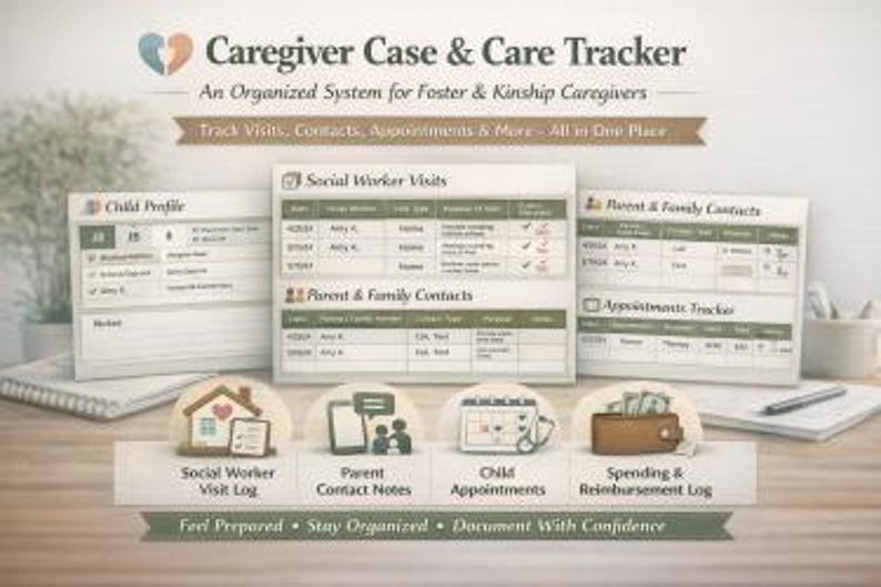 Caregiver Case Tracker | Foster Parent Planner, Appointment Log ...