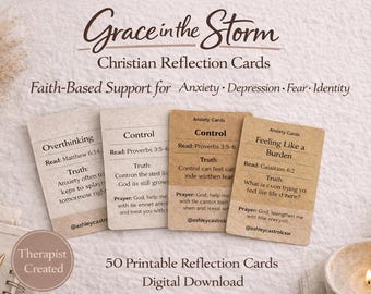 Christian Anxiety Reflection Cards, Faith-Based Scripture Support (Digital Download)