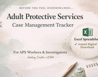 APS Case Management Tracker Excel | Adult Protective Services Template | Social Work Caseload Tracker | Investigation & Compliance Tool