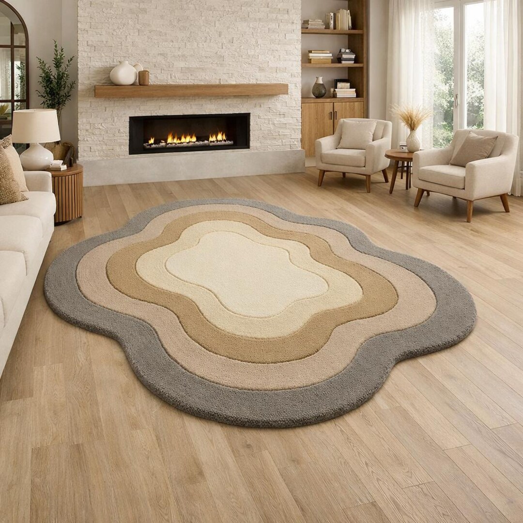 Hand-tufted NZ Wool Area Rug – Organic Wavy Earth Tone Design - Etsy