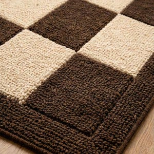 Handmade Checkerboard Area Rug | Brown Cream 100% Wool Rug | Modern Straight Check Grid | Cozy Living Room Carpet image 6