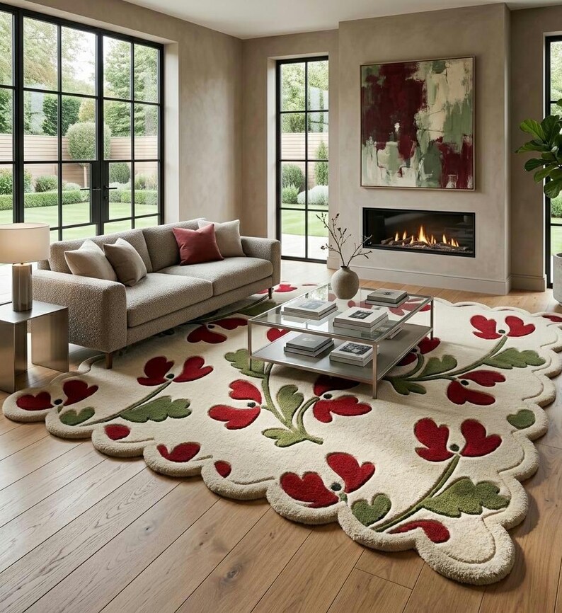Red Tulip Floral Wool Rug – Hand-tufted Area Carpet for Living Room - Etsy