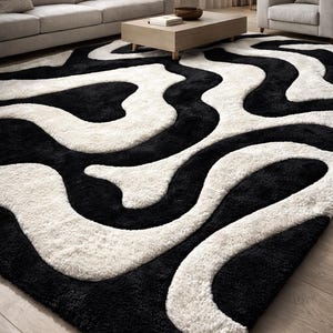 Retro 60s Op Art Rug [8X11] – Funky Psychedelic Liquid Swirl rug carpet – Bold Contemporary Statement Decor